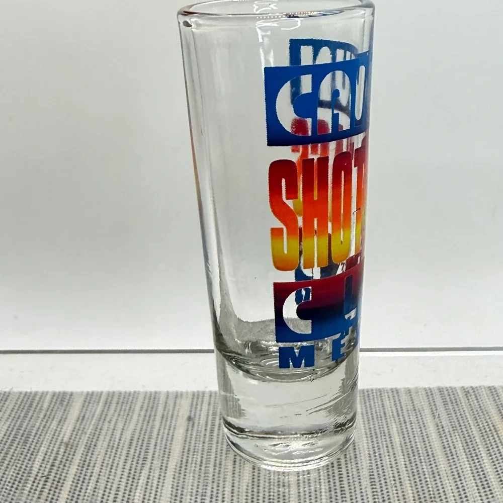 Cancun Shot‎ Glass Club Mexico Souvenir Tall Shooter Glass Multi Color Graphic
